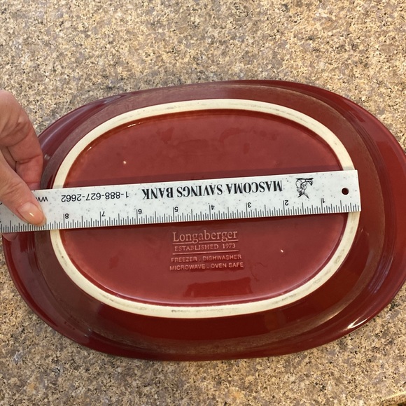 Longaberger Pottery Woven Traditions Paprika Red Oval Serving Dish - Picture 7 of 16